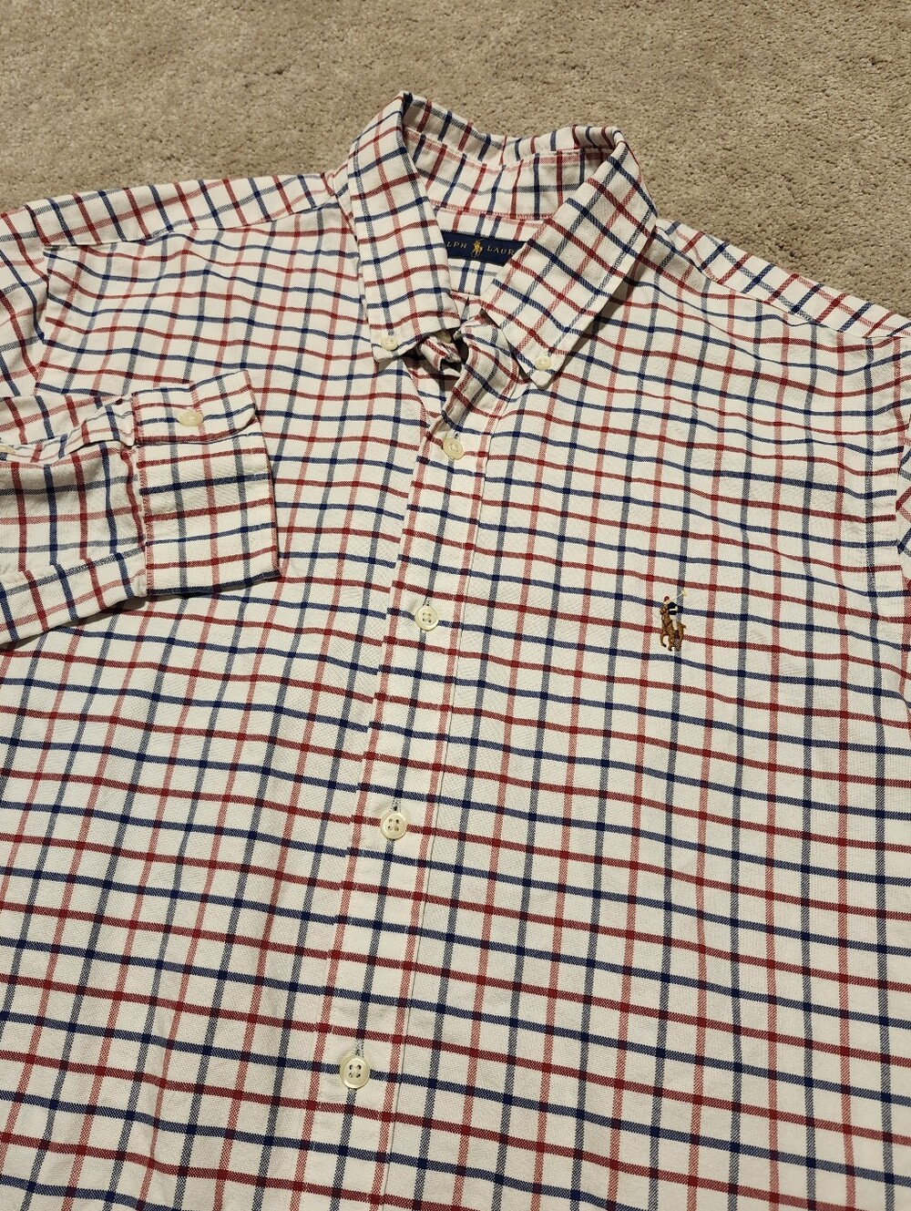 Ralph Lauren Classic Fit Shirt Mens L Plaid Red/White/Blue Pony Button Down